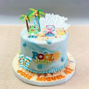 LaVenty cake shed cake topper gender revealPool Party Cake Topper Beach Cake Decorations Summer Surfboard Cake Toppers Hawaiian Cake Decorations for Summer Decorations Frog Palm