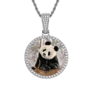 Custom Photo Necklace For Men Medallion Memory Picture Pendant Solid Back Zircon Jewelry Free Engrave Please send a DIY picture to customer service