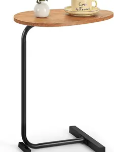 C‑Shaped Sliding Couch Side Table,Metal‑Frame Slide‑Under Sofa End Table,Black Compact Snack Side Table for Living Room,Bedroom