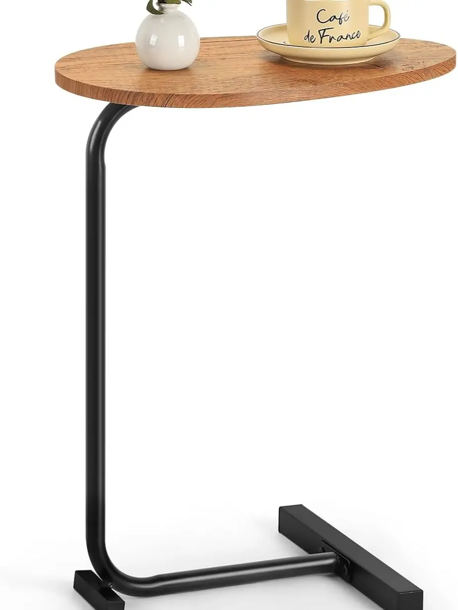 C‑Shaped Sliding Couch Side Table,Metal‑Frame Slide‑Under Sofa End Table,Black Compact Snack Side Table for Living Room,Bedroom