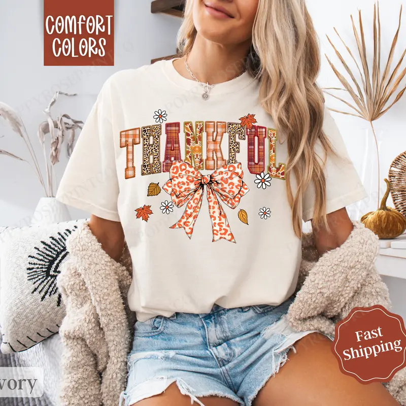 Thankful Shirt Comfort Colors, Womens Fall Pumpkin Shirt, Womenswear Oversized Crewneck