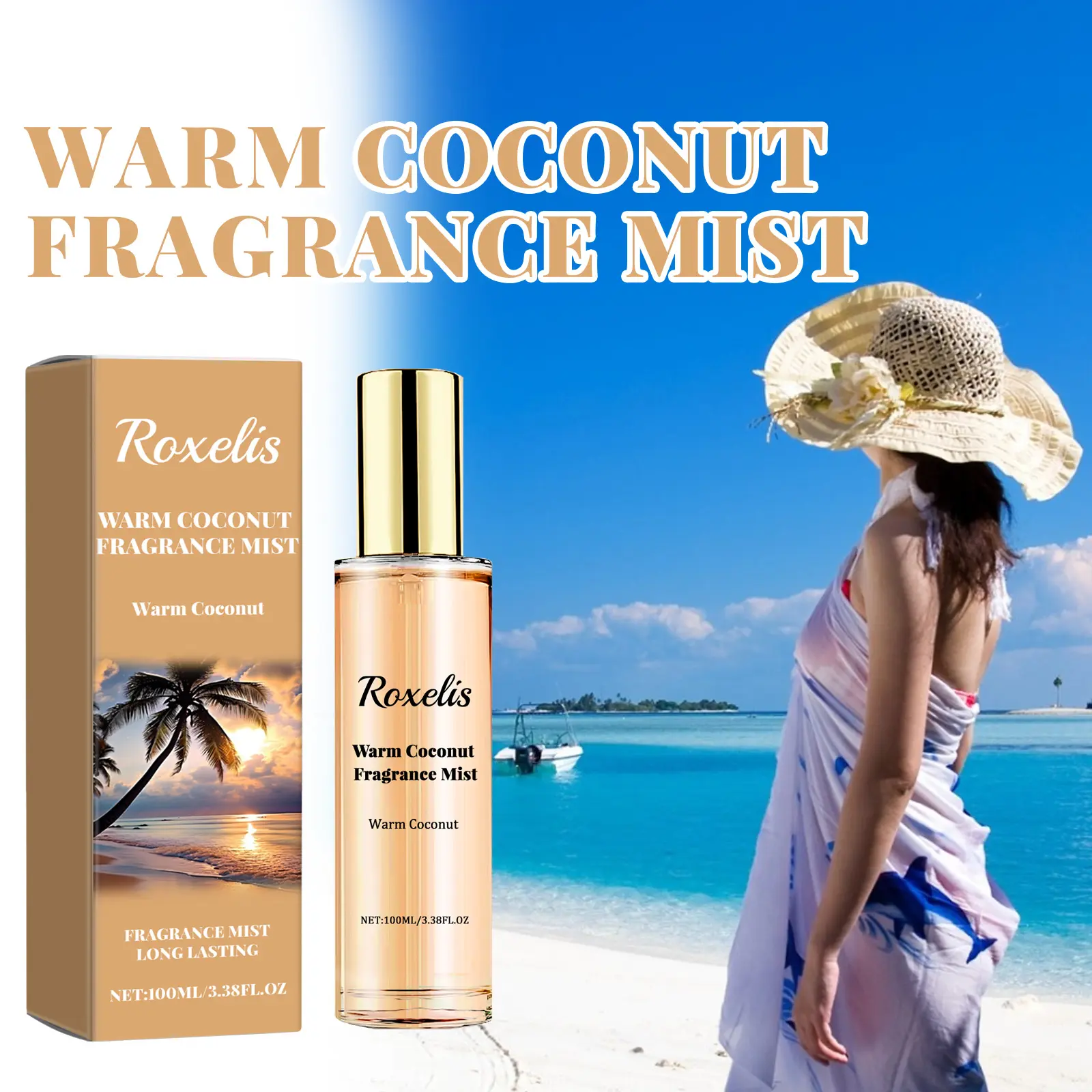 ROXELIS Warm Coconut Fragrance Mist 50ml - Long-Lasting Perfume for Adults with Rich Plant Extracts
