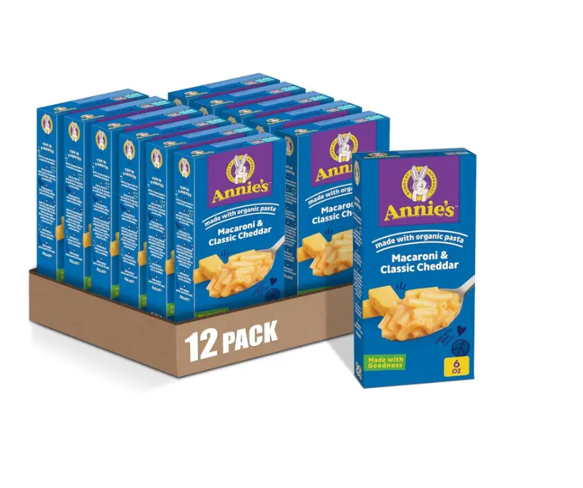 Annie's Macaroni and Classic Cheddar with Organic Pasta, Made with Real Cheese, Dinner Side or Snack, 6 oz (Pack of 12)