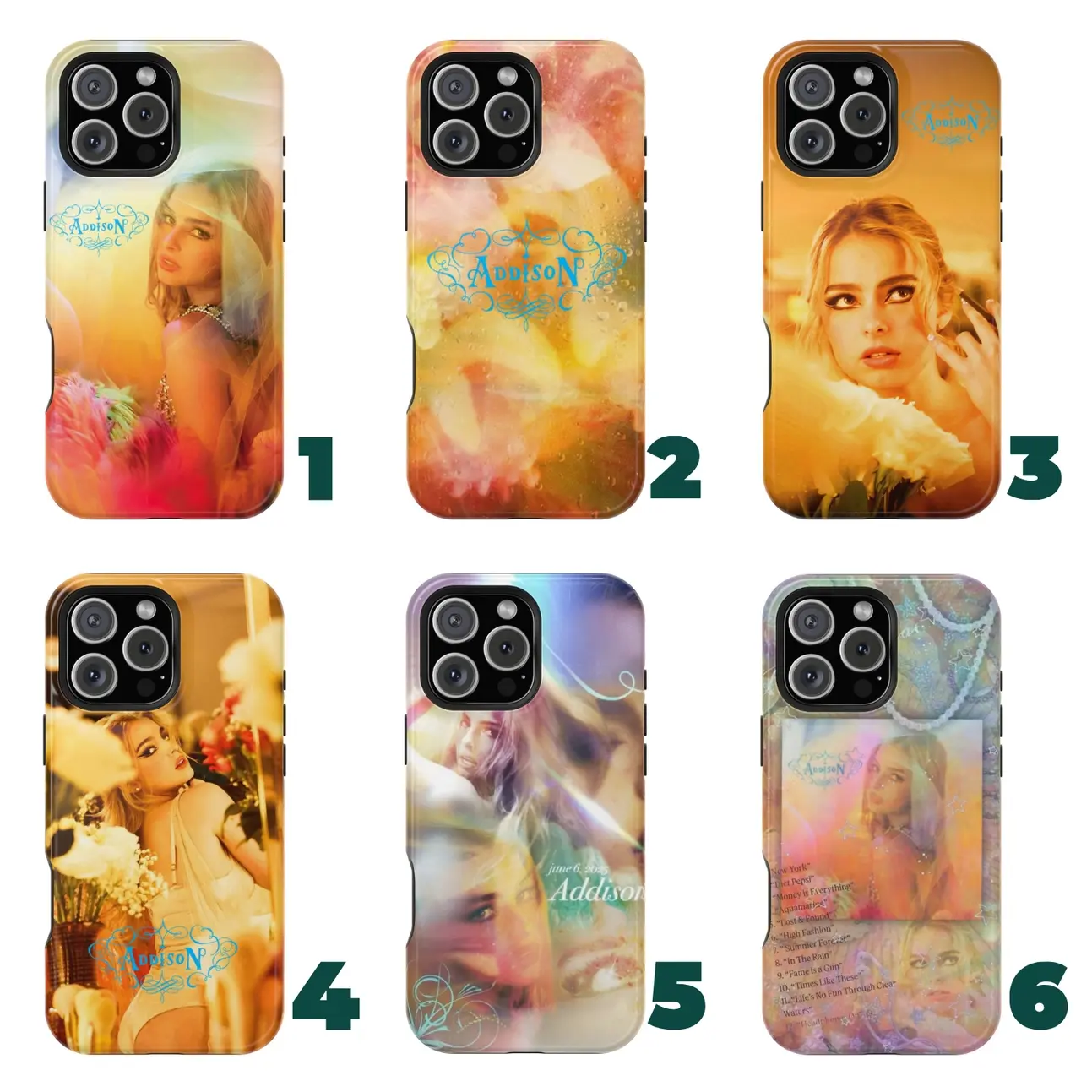 6 styles Addis0n Album phone case, album addisonrae phone case, Sunraes gift for fan fit iPhone 17 16 pro max to SE, SS Galaxy S21-25 Ultra and Plus