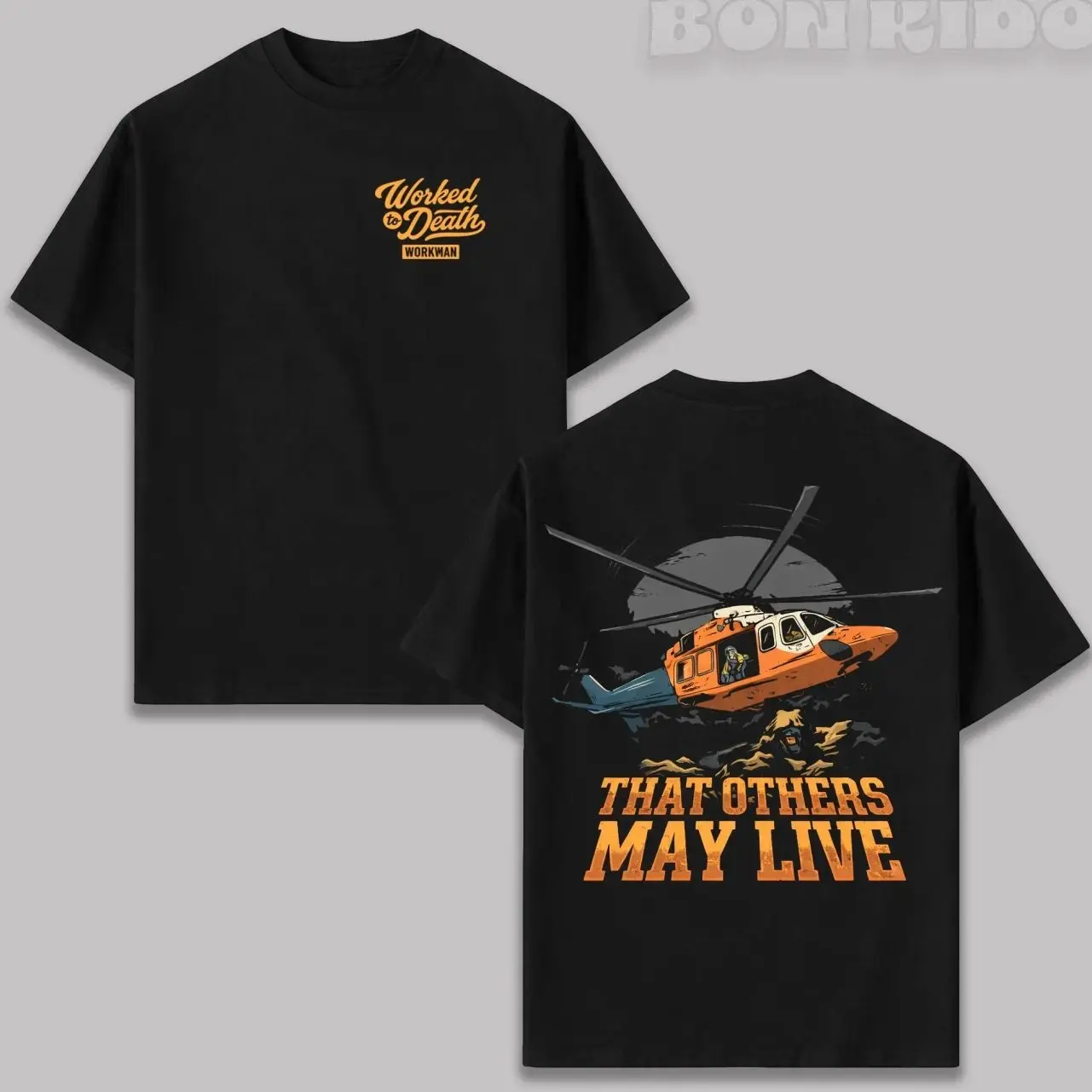 Men's 'That Others May Live' Short Sleeve Graphic T-Shirt, Vintage Helicopter Back Print Tee in Soft Breathable Cotton for Casual Streetwear R0U