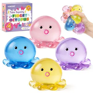 4 Pack Octopus Stress Balls for Adults Kids, Slow Rising Squishy for Anxiety Stress Relief, Cute Squeeze Ball for Party Favors/Taba Squishy for Classroom Prize Birthday