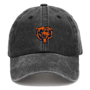 Bear Head Logo Graphic Washed Cotton Baseball Cap | Retro Sporty Trendy Style Hat