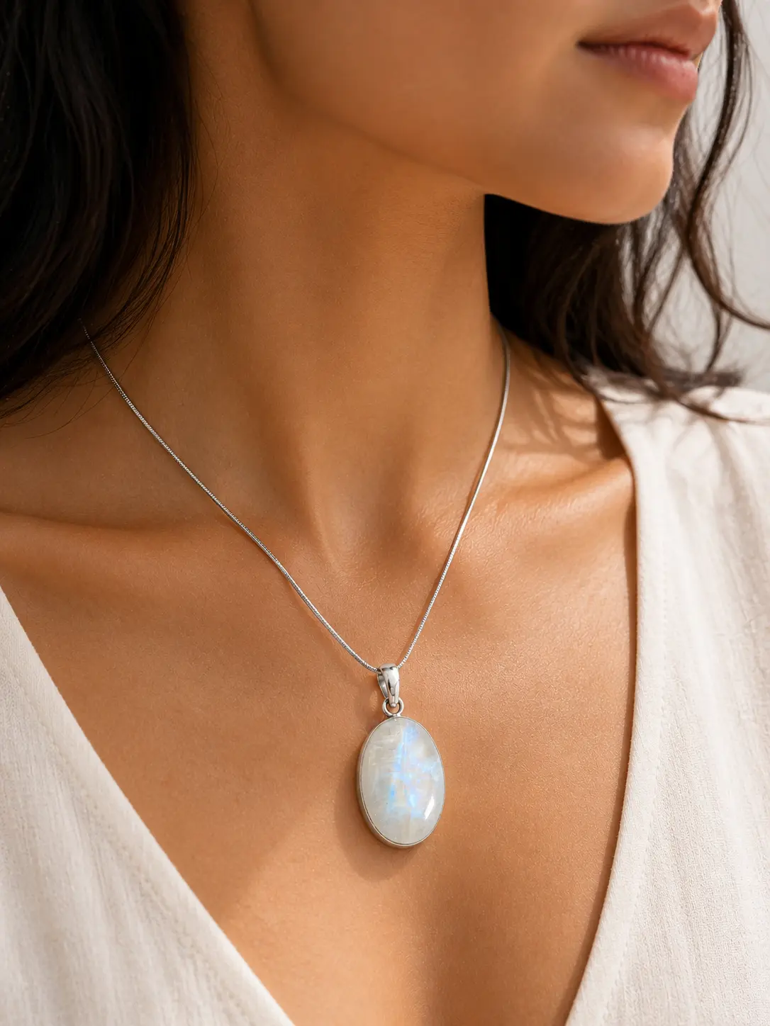 Rainbow Moonstone Pendant - Oval