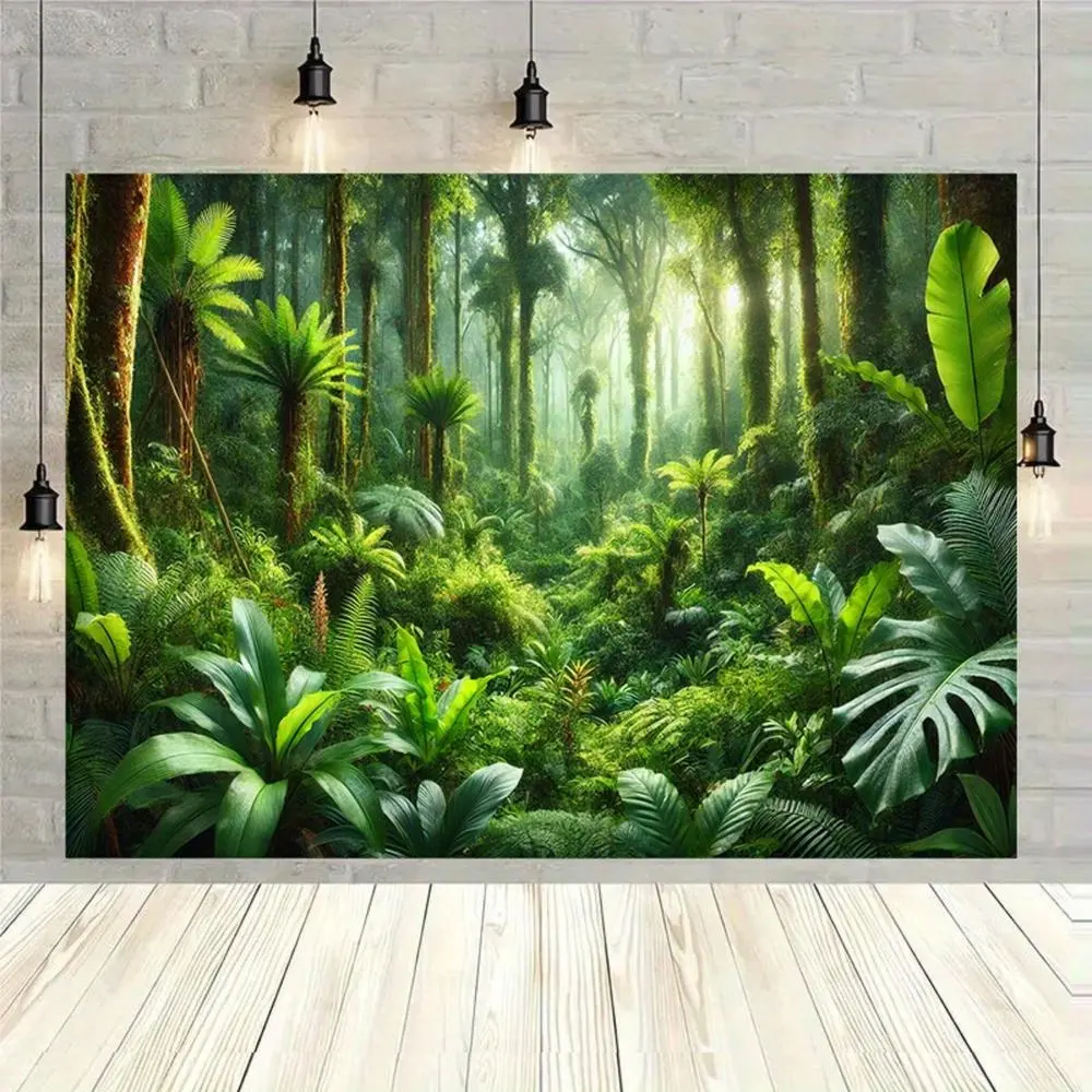1PC,2D Flat Tropical Rainforest Themed Door Banner, Festival Decorative Tapestry, Natural Forest Green Plant Backdrop, Home Party Wall Decoration, Create Immersive Jungle Atmosphere, Bedroom Living R, Birthday, One-Piece