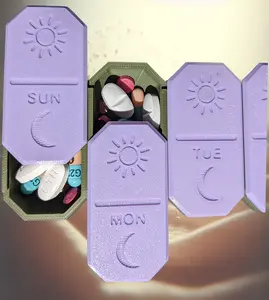 7-Day Dual-Section Pill Organizer - Colorful, Compact, Daily Medication Manager with Decorative Sun & Moon Compartments for AM/PM Sorting