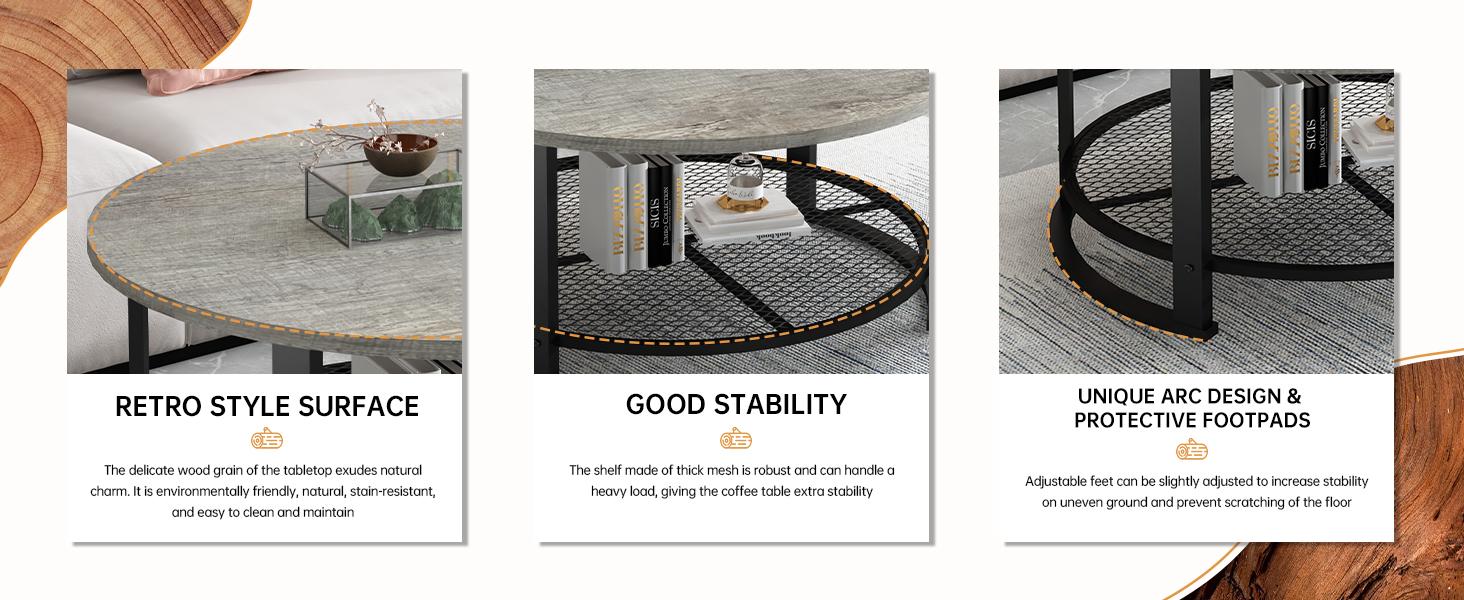 Living Room Coffee and End Table Sets, Wooden Modern Rustic Center Table with Two Side Tables, 3 Piece Living Room Coffee Table Set with Storage for Living Room, Apartment