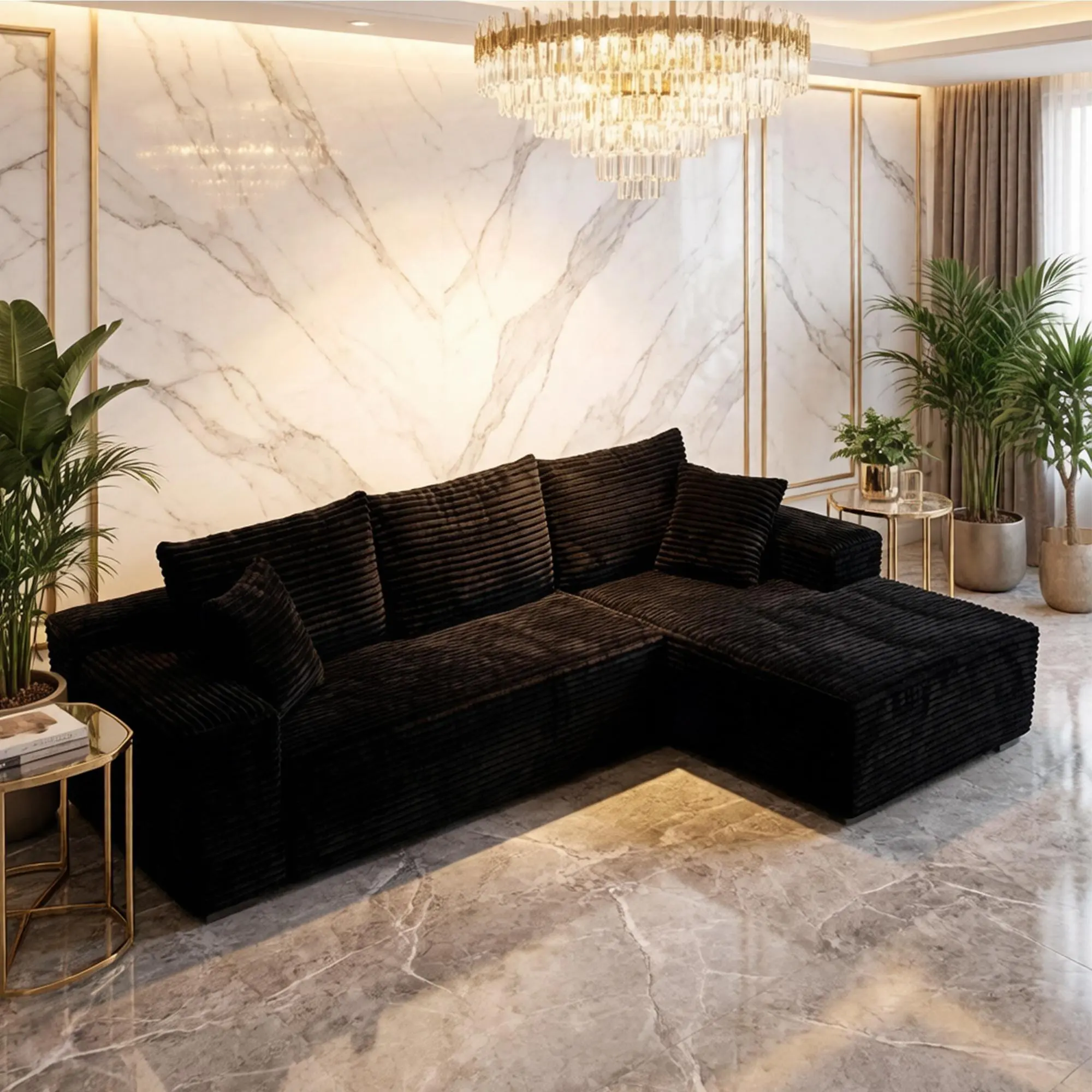 96" Modular Couch Sofa Sectional Sofa Cloud Couches for Living Room, Corduroy L-Shape Upholstered Boneless Couchs Modern Modular Sectional Couch with Chaise Lounge and Toss Pillow, No Assembly Required