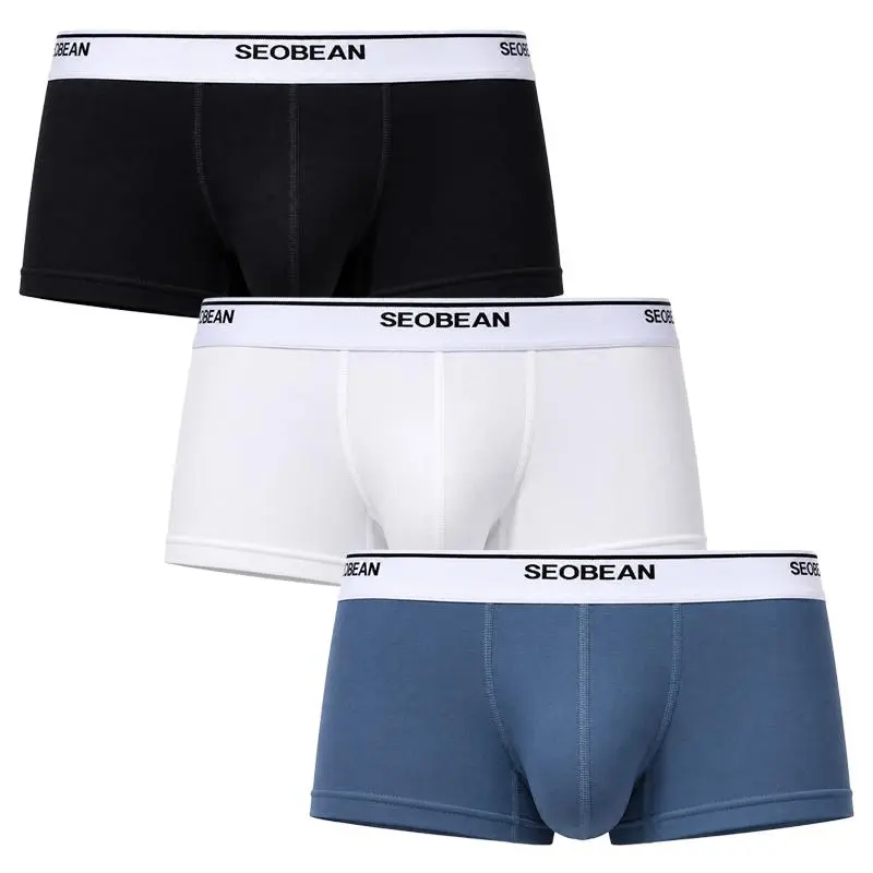 SEOBEAN Men's Cotton Boxer Briefs 3 Pack, Premium Stretch Mid Waist Underwear with Support Pouch, Soft Breathable Short Trunks, No Ride-Up Comfort Fit-250202