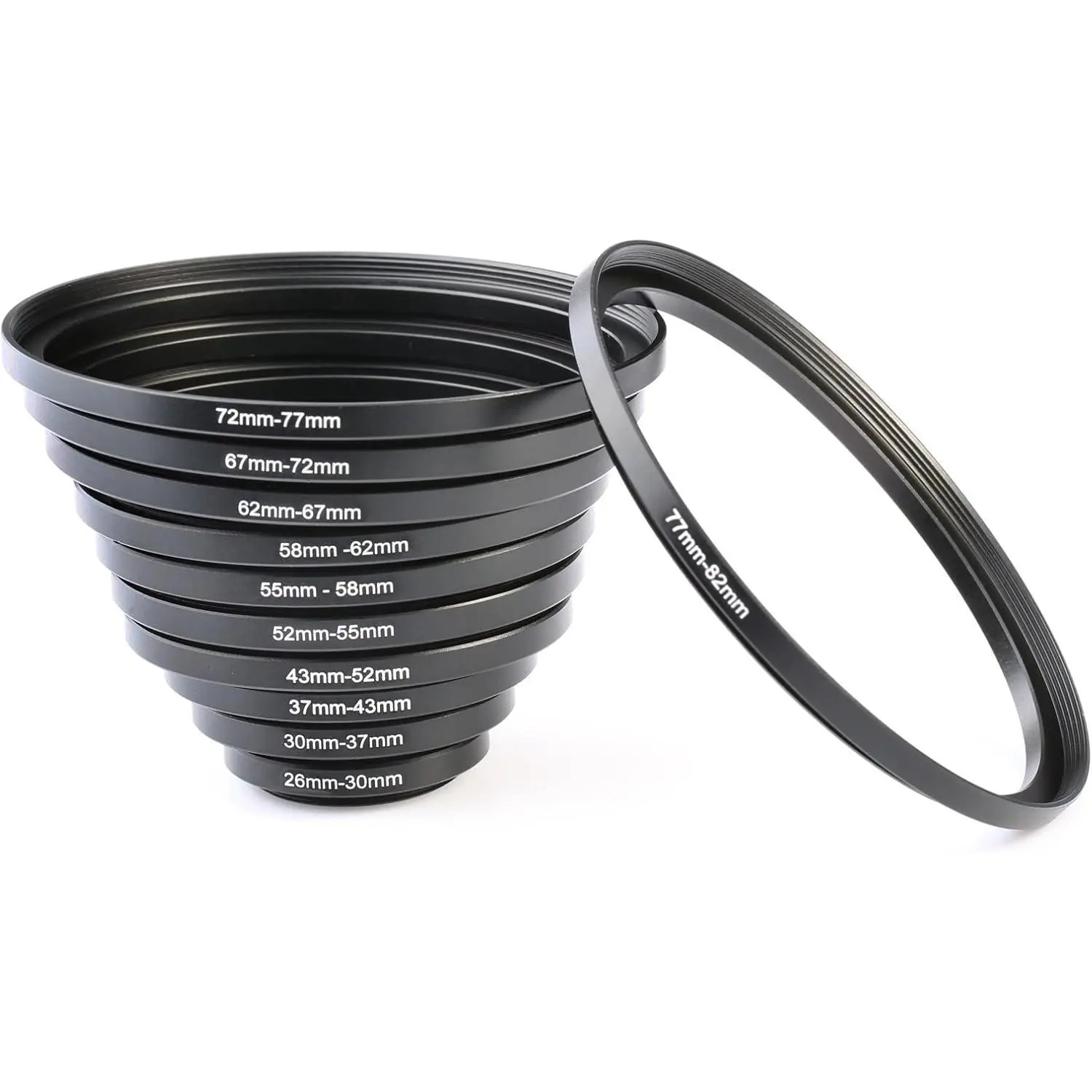K&F CONCEPT 11pcs Metal Stepping Rings Step Up Ring Set 26-30MM 30-37MM 37-43MM 43-52MM 52-55MM 55-58MM 58-62MM 62-67MM 67-72MM 72-77MM 77-82MM Compatible with Canon Nikon DSLR Cameras Lens, Photographic Kit, Camera Lenses, Aluminum Alloy