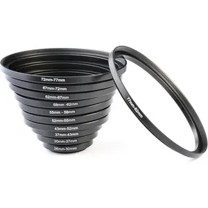 K&F CONCEPT 11pcs Metal Stepping Rings Step Up Ring Set 26-30MM 30-37MM 37-43MM 43-52MM 52-55MM 55-58MM 58-62MM 62-67MM 67-72MM 72-77MM 77-82MM Compatible with Canon Nikon DSLR Cameras Lens