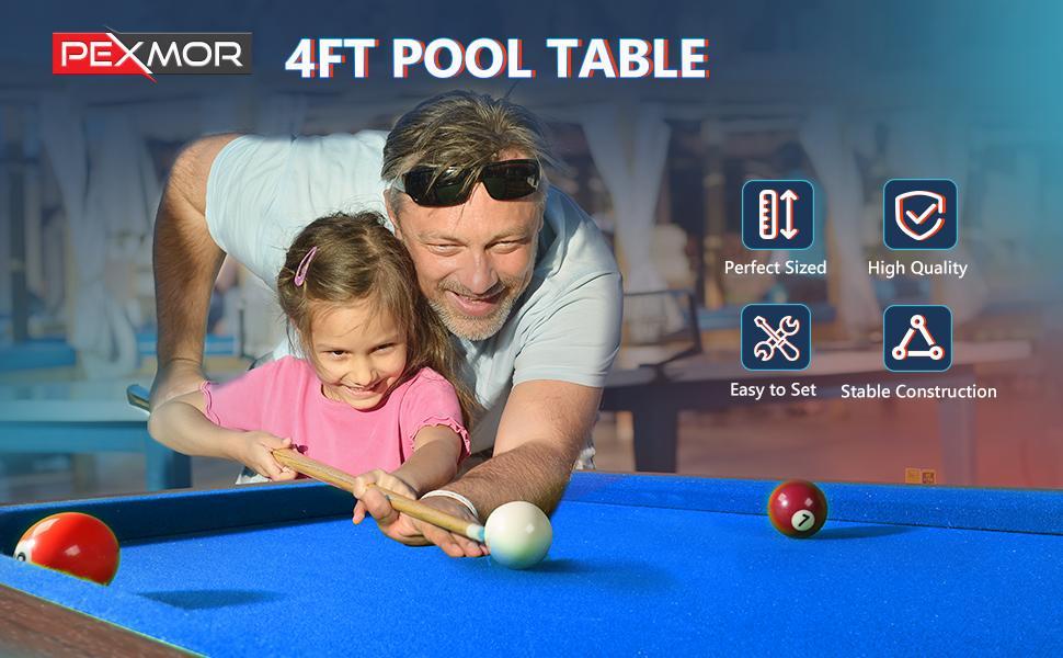 PEXMOR 48" Pool Table, Billiard Game Table for Kids and Adults, Mini Pool Table Set Indoor & Outdoor for Game Room Family with Balls, Cues, Chalk, Brush and Triangle