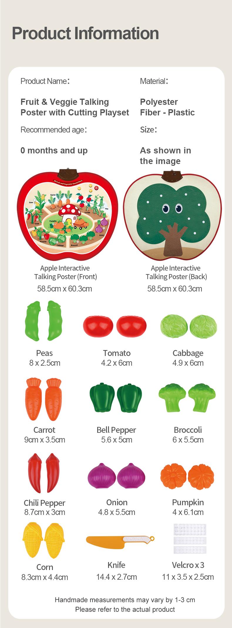 Apple Chart Interactive Fruit & Veggie Talking Poster with Cutting Playset for Toddlers