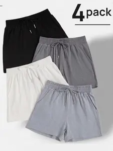 Women's Solid Color Drawstring Waist Sleep Shorts, Casual Comfy Breathable Pajama Shorts for Summer, Ladies Sleepwear for Indoor Wear Loungewear