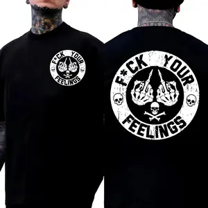 Men's Cotton Unisex Short-Sleeve Round Neck Loose Skull Graphic T-Shirt - Bold "F*ck Your Feelings" Statement, Limited Edition Streetwear Casual Angel Top, Summervibes Outdoor Fun C516