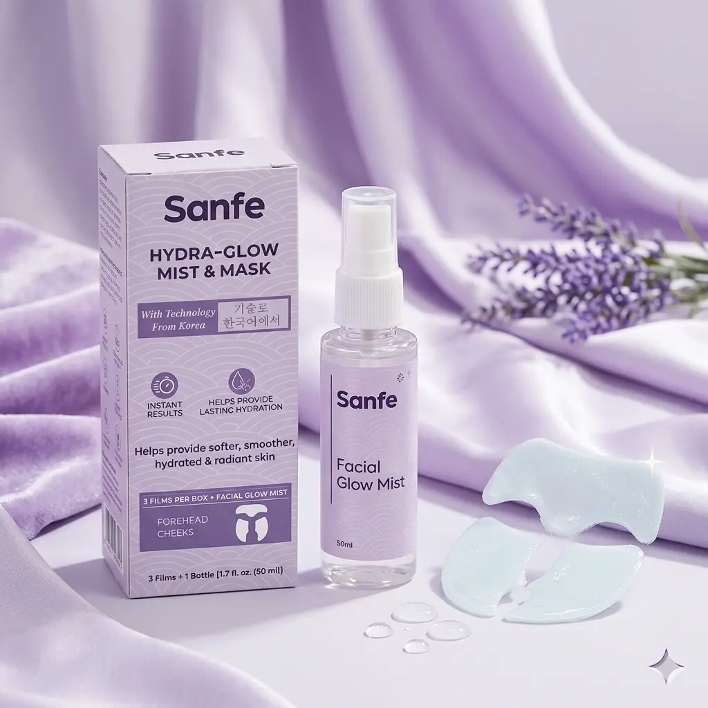 Sanfe Hydra Glow Mist & Mask for Lasting Hydration, Hydrolyzed Collagen & Hyaluronic Acid, Visibly Plump & Radiant Skin, Smooths Fine Lines & Wrinkles