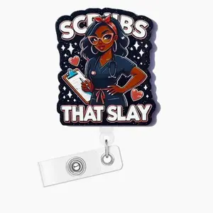 Cartoon Nurse Pattern Badge Holder, Retractable Badge Reel, Name Badge Holder for Nurse Doctor Nursing Students Worker Volunteer