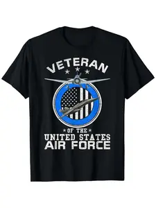 Men's Vintage United States Air Force T Shirt Official Military Design with Air Force Insignia & of the United States Air Force Text Durable Hot Transfer Print All Season Fit Casual RoundSame Style for Men and Women  Summer Short-sleeved Printed