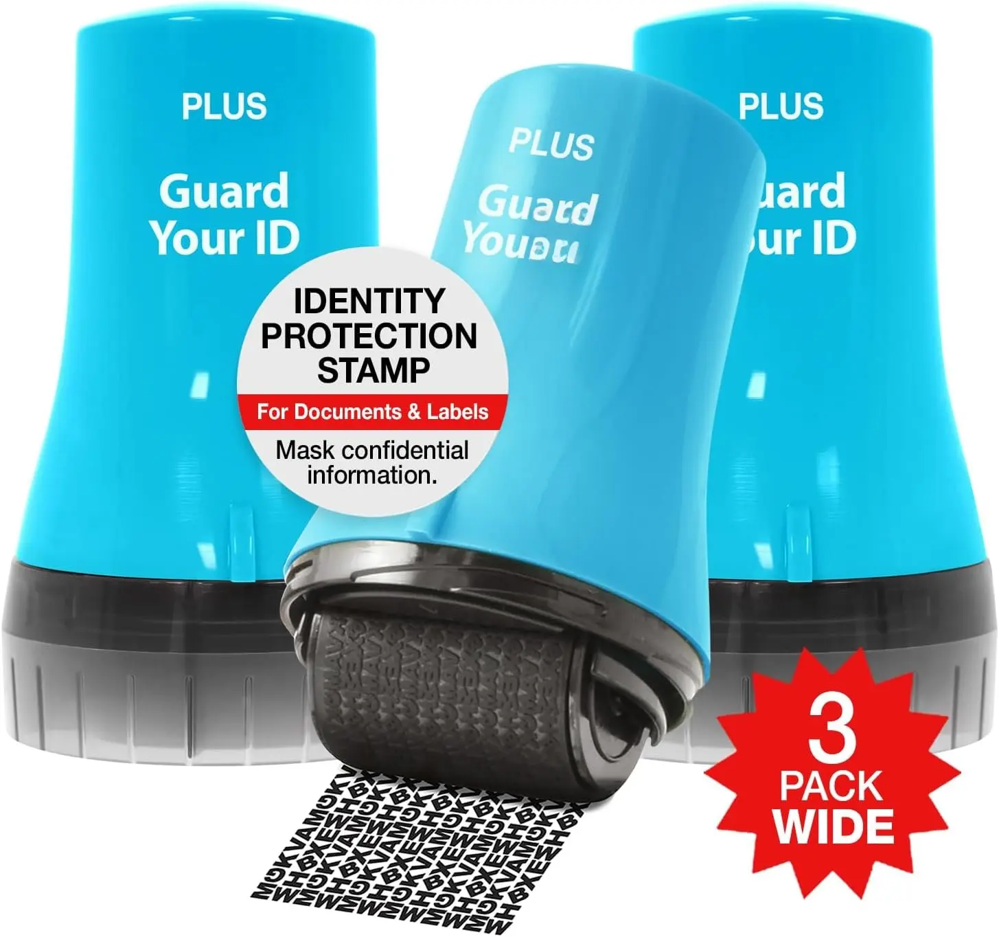 Wide Advanced ID Roller  by Guard Your ID, Mess-Free Address Blocker for Identity Protection (3-Pack, Turquoise)