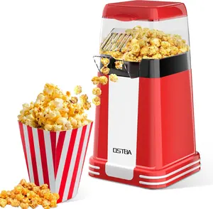 OSTBA Mini Retro Oil-Free Popcorn Maker, 1200W Hot Air Popper Machine, 12 Cups Electric Popcorn Popper with Butter Tray, One-Button Control, Compact Popcorn Maker for Home & Gifts
