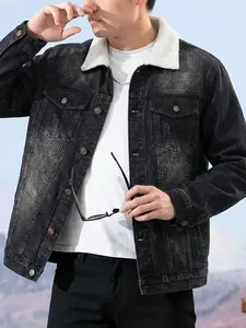 Men's Vintage Classic Stone Washed Denim Long Sleeve Jacket with Flap Pockets, Casual Button-Up Coat, Stylish Casual Streetwear Style Outerwear, Suitable for Daily Wear, Ideal Gift for Boyfriend or Husband