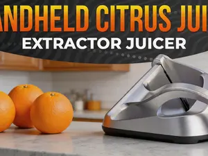 Handheld manual fruit juicer made of aluminum alloy. Features an ergonomic non-slip handle, simple operation and easy cleaning. 0.6L capacity, suitable for squeezing citrus, pomegranate and more fruits.
