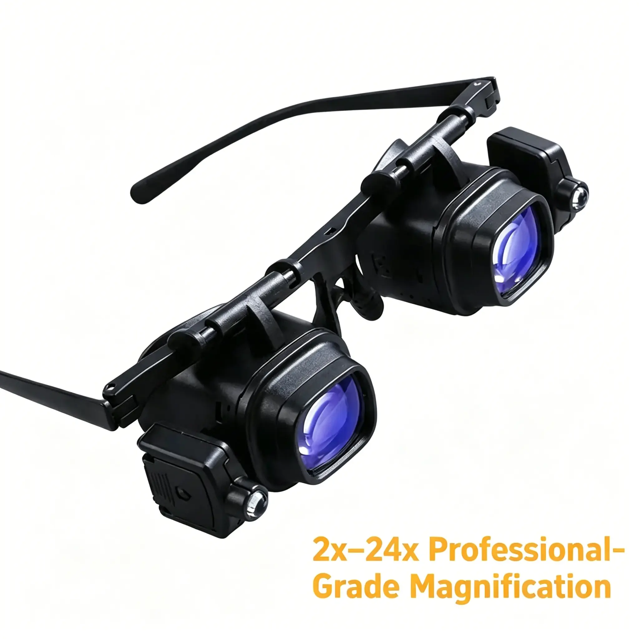 Hands-Free Head Mount Magnifier with 2x-24x LED Magnifying Lens, Portable Tool for Hobbyist Watch Repair and Electronic Component Soldering