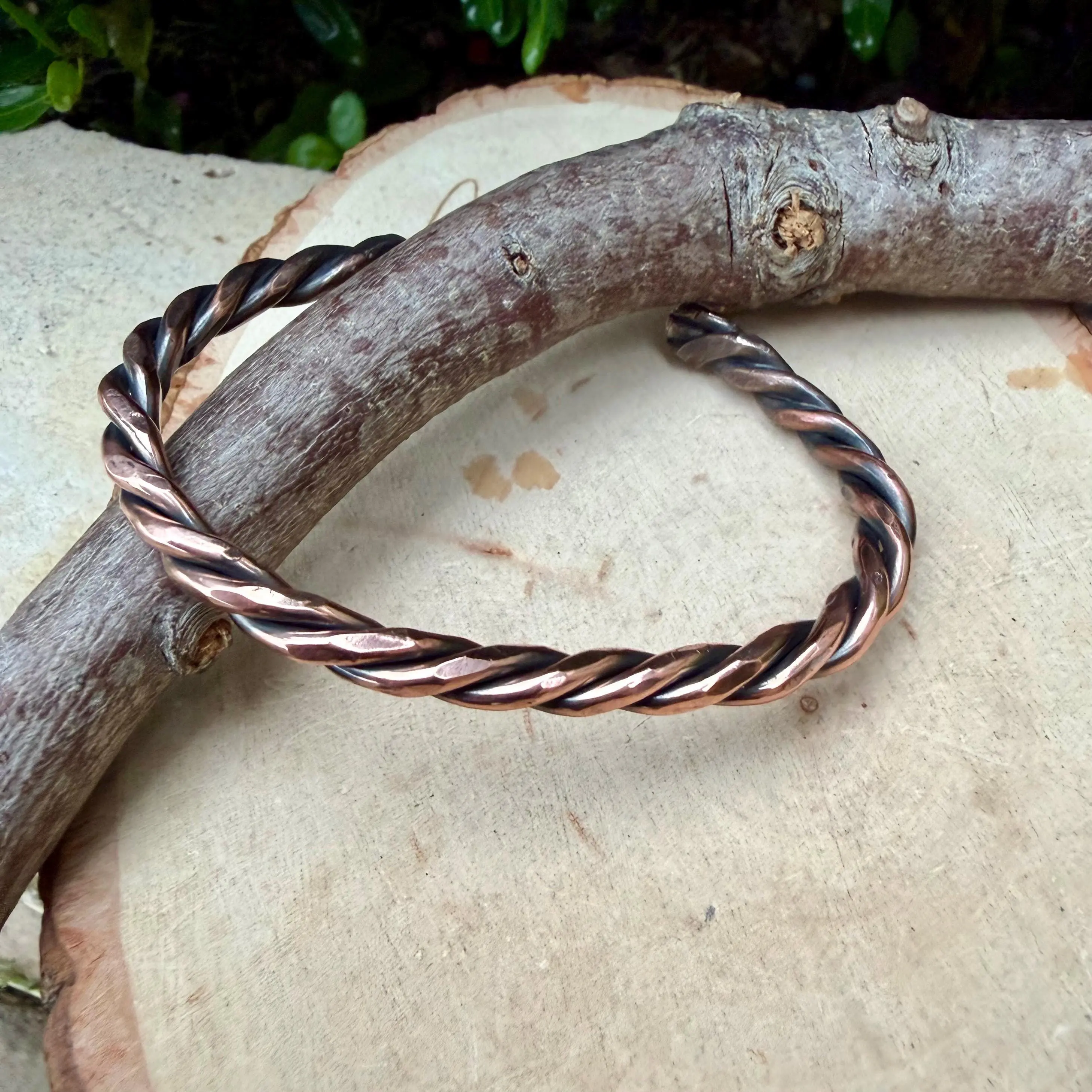 Hand-Forged Solid Copper Cuff Bracelet - Rustic Rope Twist Antique Design, Small/Medium 7-7.75/Large 8-8.5 Sizes, Real Weight, Ideal for Artisan Jewelry Lovers