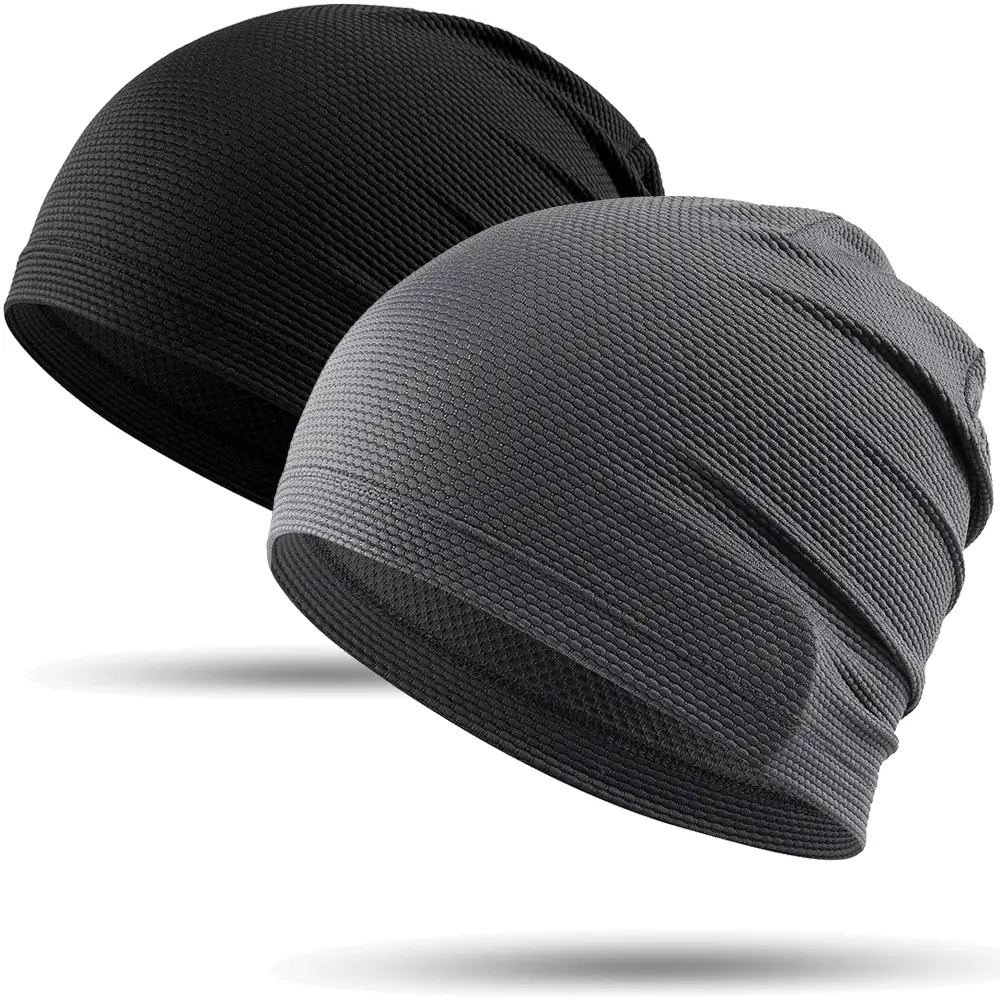 WTACTFUL 2-Pack Cooling Skull Cap for Men Women, Lightweight Running Cap Fashion Bicycle Cycling Sport Soft Skull Caps Thin Hat Slouchy Beanie Sweat Cap Wave Cap Dreadlock Hair Cap Bald hats for Hiking Construction Fishing Baseball Riding Football Summer