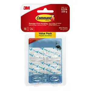 3M Command Clear Mini Decorating Hooks Damage Free 1Ea