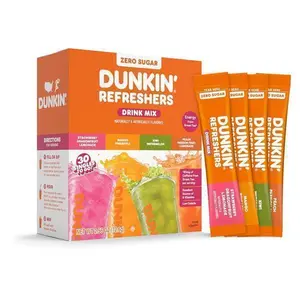 HOT! Dunkin Refreshers Singles To Go! Powdered drink mix packets, 30 Ct Variety Pack, 30 Single serve Packets per Box (30 servings), Energy from Green Tea, aspartame-free, no synthetic colors, naturally and artificially flavored, just add water