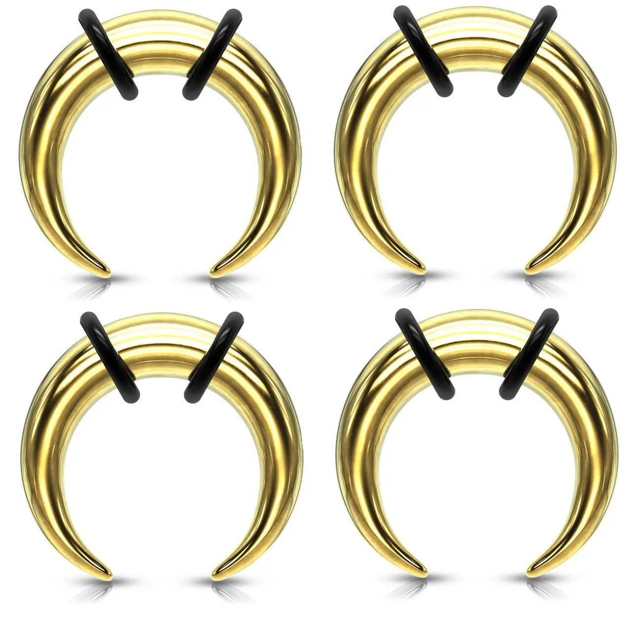 Set of 4 Gold Steel Pinchers for Septum Stretching Kit Ears Tapers Horseshoe Gauges 00g 0g 1g 2g 4g 6g 8g 10g 12g 14g
