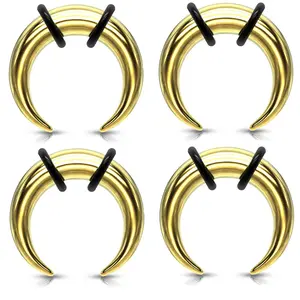 Set of 4 Gold Steel Pinchers for Septum Stretching Kit Ears Tapers Horseshoe Gauges 00g 0g 1g 2g 4g 6g 8g 10g 12g 14g