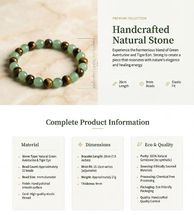 Natural Stone Bracelet | Green Aventurine Tiger Eye Beads | Handcrafted Gemstone Wrist Band | Elastic Stretch Design | Polished Stone Accessories | Boho Style Gift | Adjustable Beaded Bracelet for Women Natural Stone Bracelet | Green Aventurine Tiger Eye Beads | Handcrafted Gemstone Wrist Band | Elastic Stretch Design | Polished Stone Accessories | Boho Style Gift | Adjustable Beaded Bracelet for Women