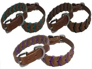 Genuine leather dog collar with braided leather color accent