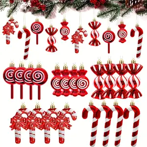 20-Piece Vibrant Red and White Christmas Candy Cane Lollipop Ornament Set - Durable Plastic Tree Decorations with Hanging Strings for Festive Holiday Party, Home, Room, Window Decor Easy to Hang, Reusable, Weather-Resistant Holida