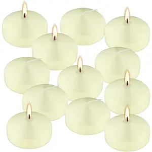12-Pack 3" Ivory Premium Floating Candles Long-Lasting Smokeless Perfect for Weddings Pool Parties Spa Ambiance & Decor