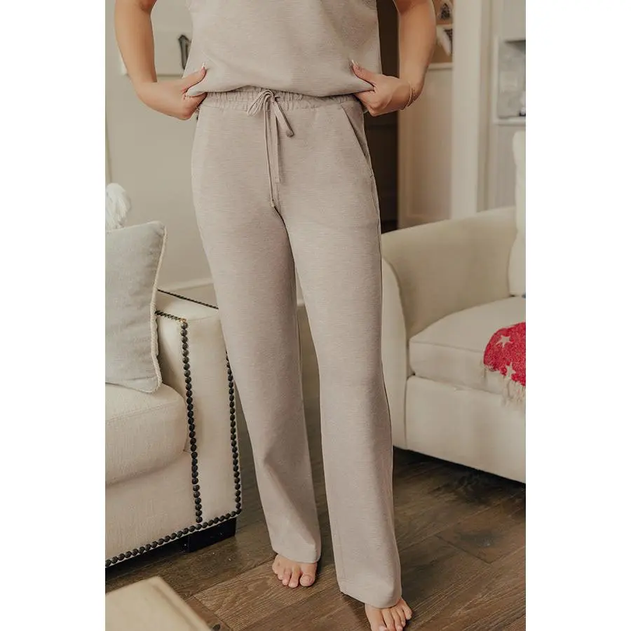 Metro Lounge High Waist Straight Leg Scuba Pants in Taupe