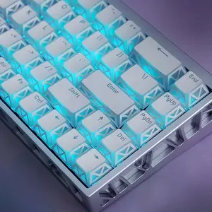 White Imperial Light Hollow-Out Translucency Mechanical Keyboard Keycaps, 130 Keys, Cherry Profile, PBT+PC Material, Compatible with Magnetic Switches & Cross Axis, For Keyboard Aesthetic Decoration, For Daily Office Use, For Desktop Customization