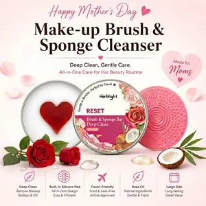 Mother’s Day Gift-Makeup Brush & Sponge Cleaner, Deep Cleaning & Gentle Care, 2-in-1 Solid Balm Cleanser with Built-in Silicone Pad, Travel-Friendly (Rose & Tea Tree)