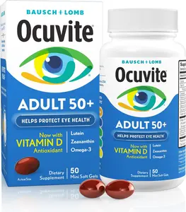 Ocuvite 50+ Eye Vitamin & Mineral Supplement, Multivitamin for Vision & Ocular Health with Omega-3, Zinc, Vitamins C & E, Lutein & Zeaxanthin, Zinc Supplements for Women and Men, 50 Softgels