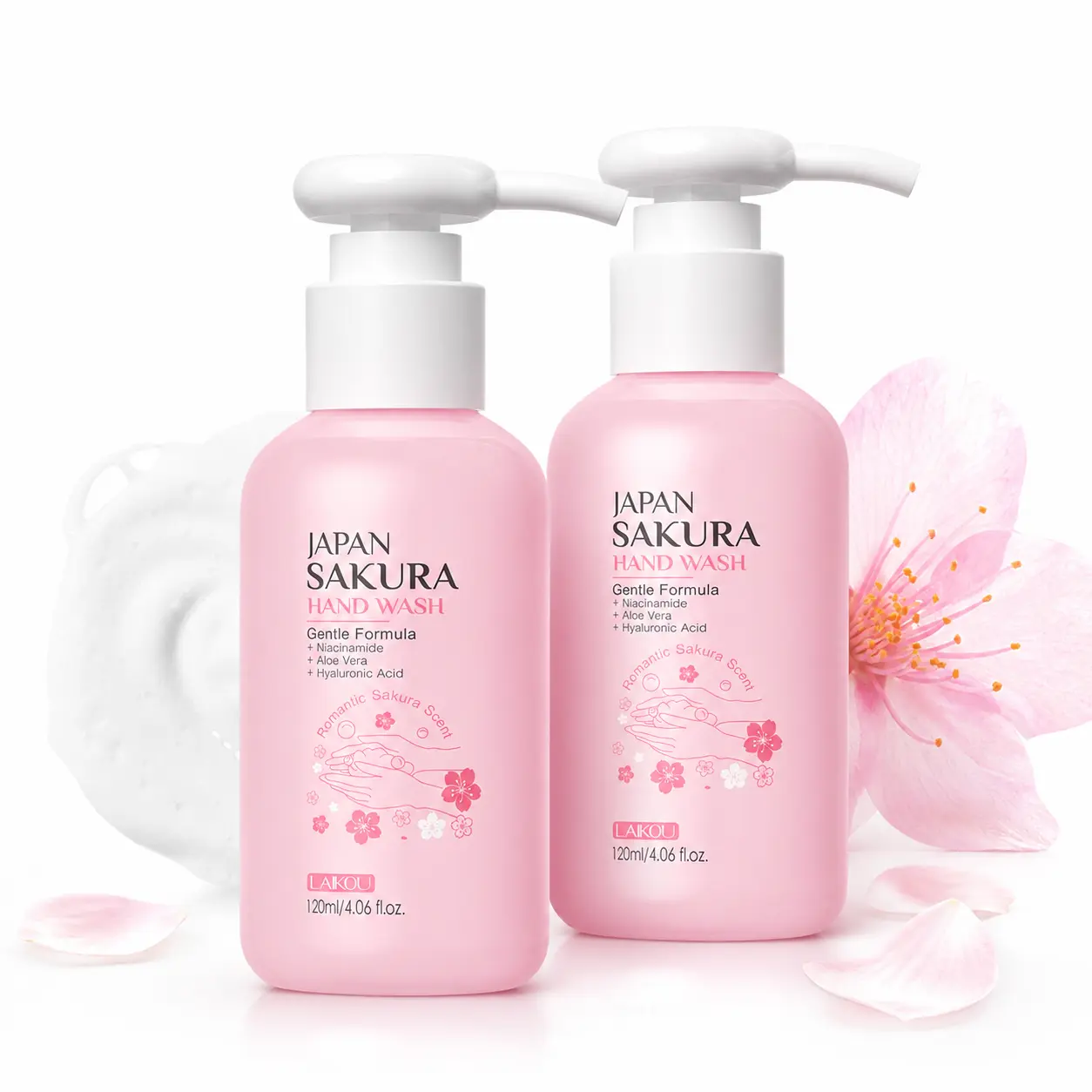 Japan Sakura Liquid Hand Wash Set of 2, Moisturizing Foaming Hand Wash with Pump for Bathroom, Kitchen, Gentle Aloe Vera & Shea Butter Scented Hand Soap for Dry Hands, Family Size, 4.06 Fl Oz