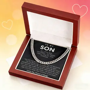 To My Son Gift l Closed My Eyes Gold Initial Necklace Adjustable Waterproof Stainless Steel Gift For Son Birthday or Christmas