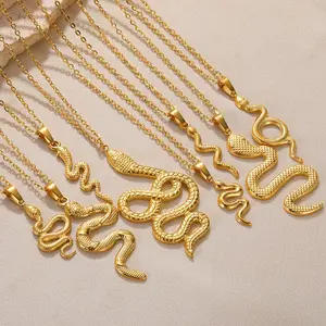 Snake Pendant Hip-hop Necklace Stainless Steel Gold-plated Retro Personality Necklace for Men and Women