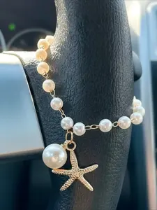 Car Steering Wheel Hanging Ornament Starfish Pearl Pendant Car Interior Decoration Rearview Mirror Hanging Accessory Unique Trendy Gift Car Interior Accessories