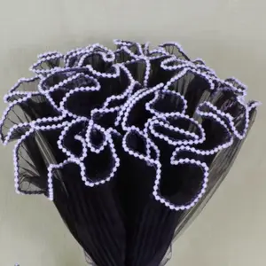 Pearl Mesh for Bouquets - Elegant Black Tulle with  Beaded Edging for Floral Arrangements